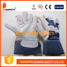 Leahter Handschuhe, Rindspaltleder, volle Handfläche, gummierte Manschette (DLC216)